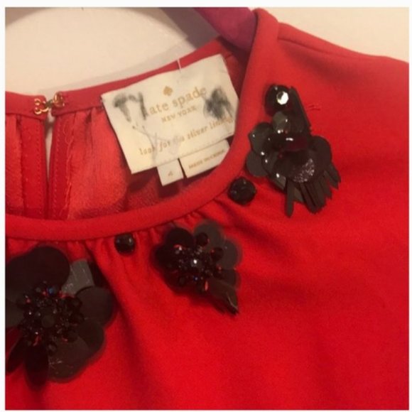 *SALE!* kate spade red bell sleeve black sequin beading shift dress size 4 nwot - Picture 3 of 4